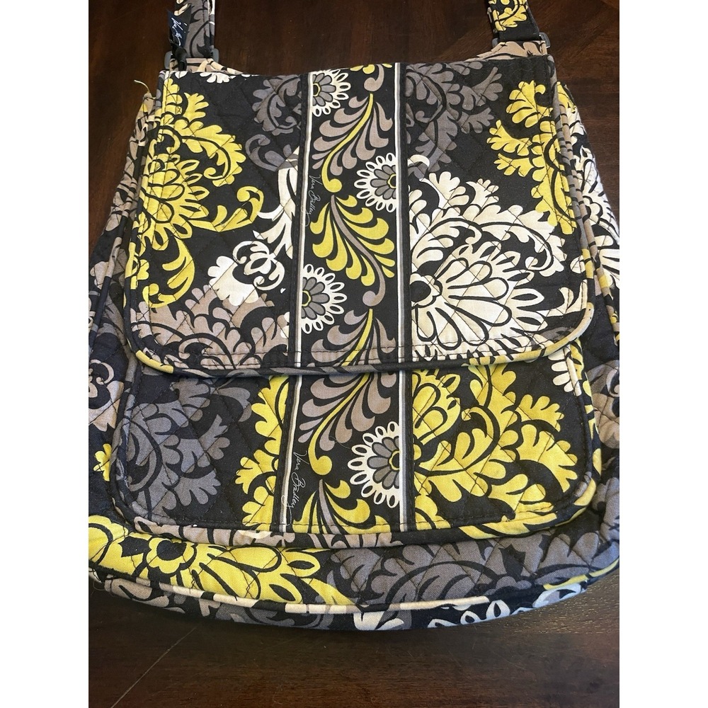 Vera Bradley Baroque Shoulder Bag Magnetic Closure Retired Black White Yellow - Picture 2 of 5